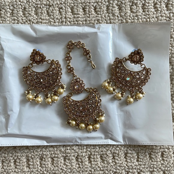 Antique Kundan & Pearl Jewelry Set NWOT - Picture 6 of 7